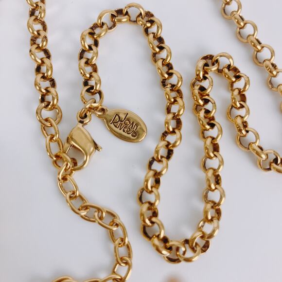 Signed Joan Rivers Tiger Eye Hinged Bail Pendant Gold Tone Necklace 33" Vintage - Picture 6 of 14